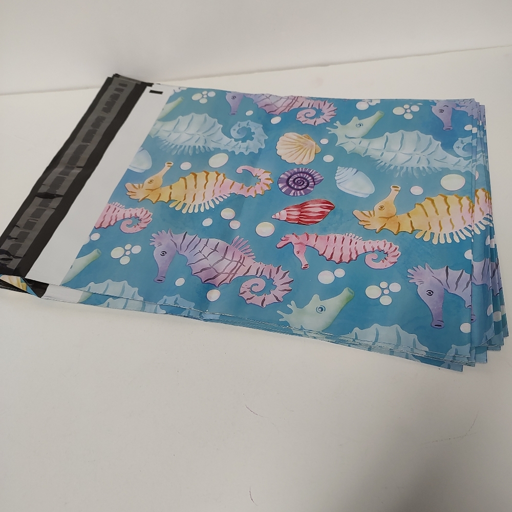 15 10x13  Poly Mailers Seahorses Flat Shipping Envelopes